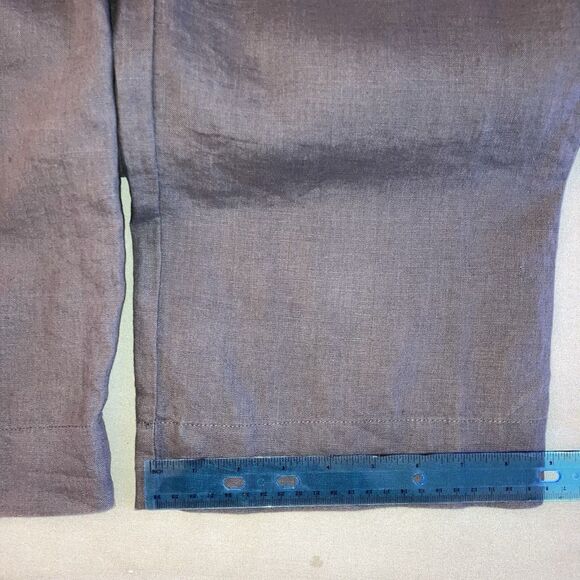 TAHARI size 14 100% Linen Wide Leg Dress Pants Taupe-Gray Belt Flowy - Picture 7 of 8